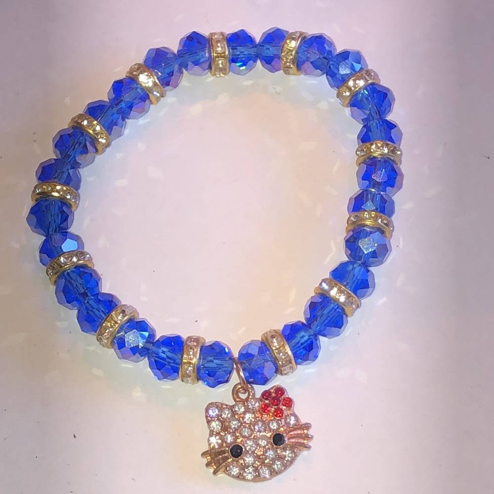 Hello Kitty Blue Crystal CZ Rhinestone Stretchy Bracelet